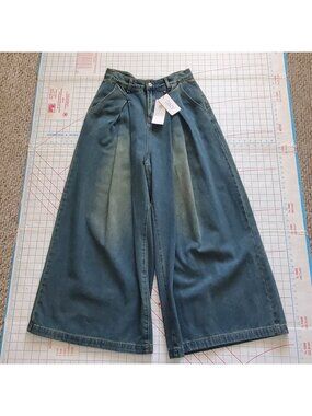 Dazy Shein  Wide Leg Jeans Women's Size Xlarge New Run Small 30x27 Denim Pleated